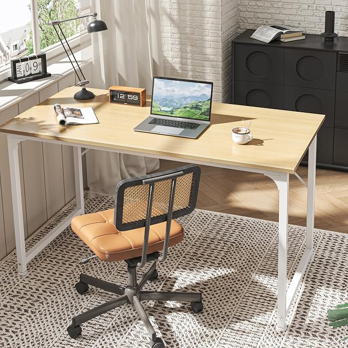Huuger Computer Desk, 48 Inch Office Desk, Gaming Desk with Storage, Writing Desk Work Desk for Home Office, Study, Modern Simple Desk, Large Legroom, Metal Frame, Maple - Image 6