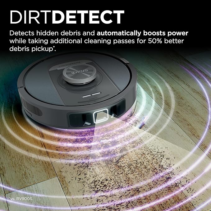 Shark PowerDetect Self-Empty Robot Vacuum with NeverStuck Technology, Auto Deep-Clean Carpets & Hardfloors, XL 60 Day Capacity HEPA Bagless Base Neutralizes Odors, for Pet Hair, Black (AV2820AE) - Image 3