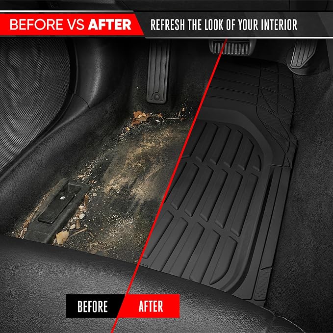 Motor Trend FlexTough LITE Rubber Car Mats Full Set - All Weather Floor Mats for Cars & SUVs - Automotive Waterproof Black Car Floor Mats for Cars Interior Accessories Universal Trim-to-Fit - Image 8
