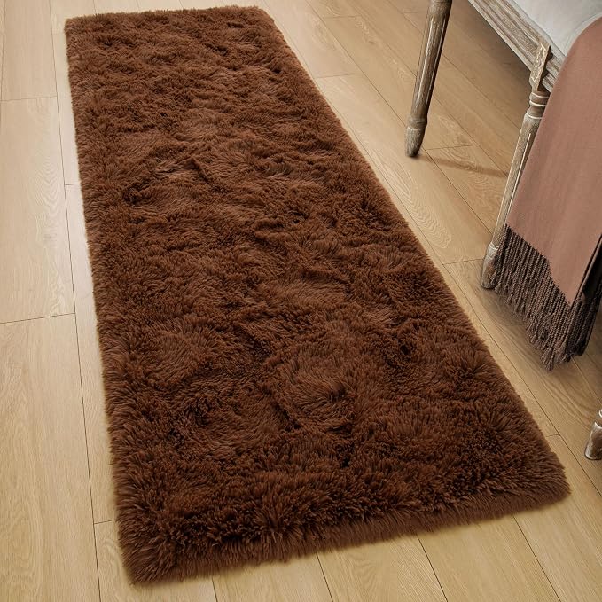 Tepook Soft Runner Rugs for Bedroom 2x6 ft with Rubber Backing, Brown Fluffy Rugs for Living Room, Shag Bedside Rug Fuzzy Plush Carpet for Room, Area Rug for Dorm Nursery Hallway Indoor Home Decor - Image 4