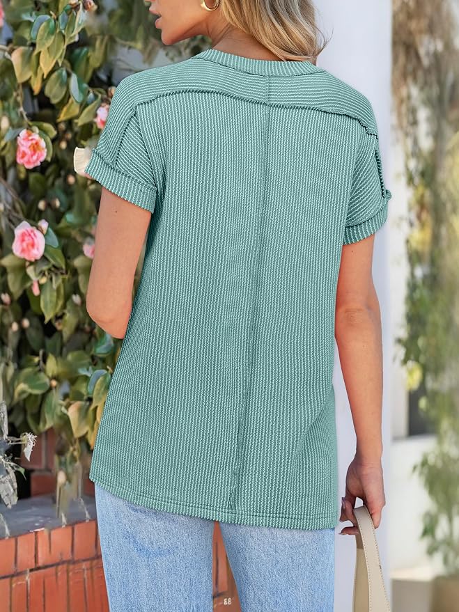 ANRABESS Womens Short Sleeve Crewneck Shirts Ribbed Knit High Low Hem T Shirt 2026 Summer Spring Casual Tops Trendy Clothes - Image 6