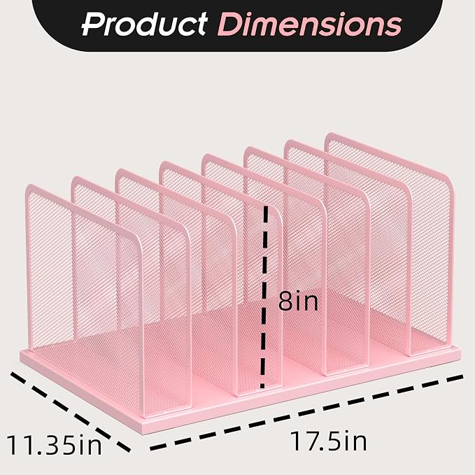 Kuntine.B 7-Section Upright Desk File Organizer Pink 2 Pack | Vertical, Mesh, Metal, Assembly, Stability, Sturdiness, Organization, Standing - Image 2