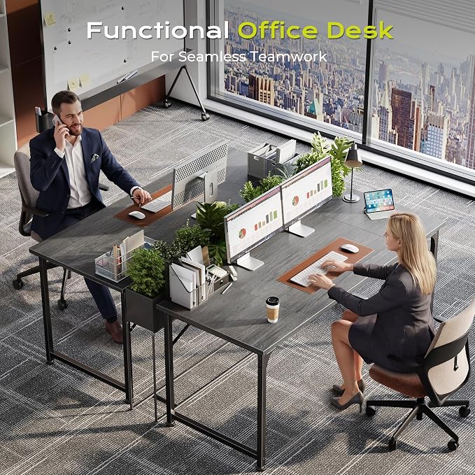 PRAISUN 55 Inch Computer Desk, Home Office Desk with Spacious Desktop, Grey | Modern Gaming Desk for Bedroom, Study, Work, Gaming & Writing, Large Legroom, Sturdy Metal Frame - Image 7
