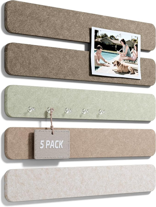 Fluxynara 13" x 2" Felt Wall Panels, Linen Dusk | 5-Pack Cork Board Alternative with 35 Push Pins, Adhesive Mounting for Bedroom Door or Home Office by FLUXYNARA
