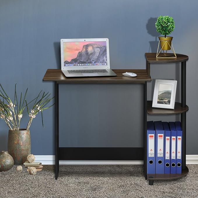 Furinno COMPACT Desk, 28.5" Wide Gaming Desk with Shelves, Computer Desk with Book Shelf, Office Desk for Home Office, Study Room, Dorm, Bedroom, Columbia Walnut - Image 7
