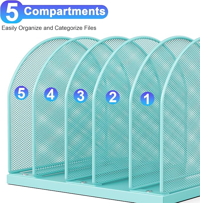 gianotter Desktop File Organizer with 5 Compartments | Desk Organizer Paper Organizer for Desk Workspace Organizers for Office Supplies (Blue, Upright Style) - Image 5