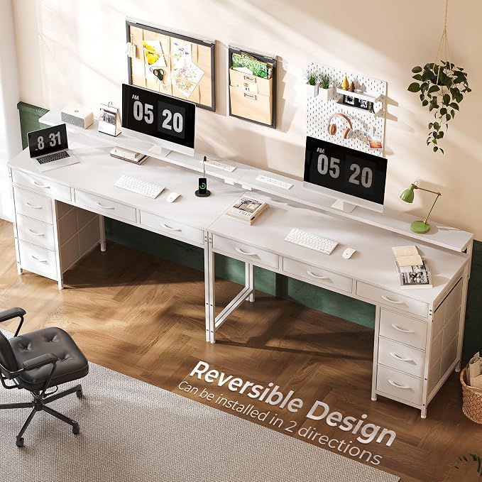 Huuger Gaming Desk with 6 Drawers, Computer Desk with LED Lights Power Outlets and Type-C, 39 Inch Office Desk with Storage, Monitor Stand, Writing Work Desk Home Office, Bedroom, White - Image 8