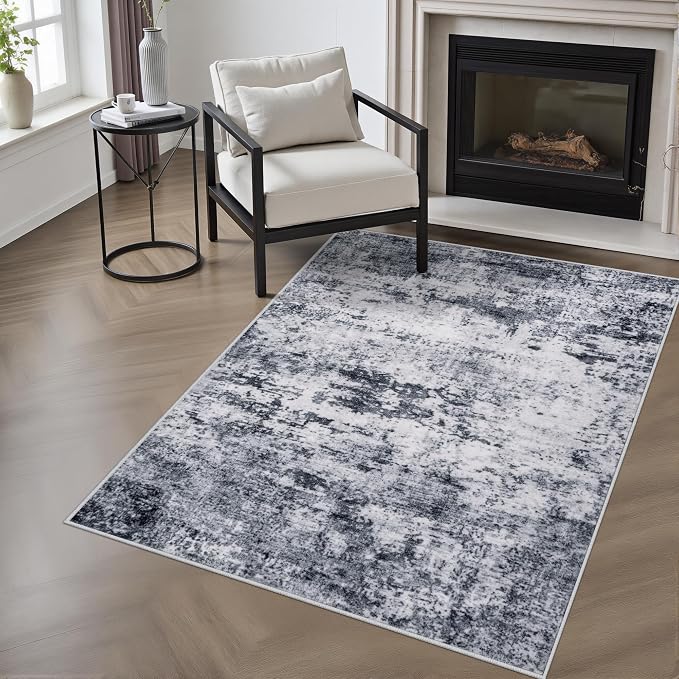 Washable Area Rug 3x5 Entryway Rug: Washable Modern Abstract Soft Thin Rug Indoor Floor No Slip Stain Resistant Carpet for Bedroom Dining Room Farmhouse Nursery Home Office - Grey by FXRHLP