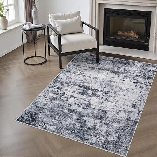 Washable Area Rug 3x5 Entryway Rug: Washable Modern Abstract Soft Thin Rug Indoor Floor No Slip Stain Resistant Carpet for Bedroom Dining Room Farmhouse Nursery Home Office - Grey by FXRHLP