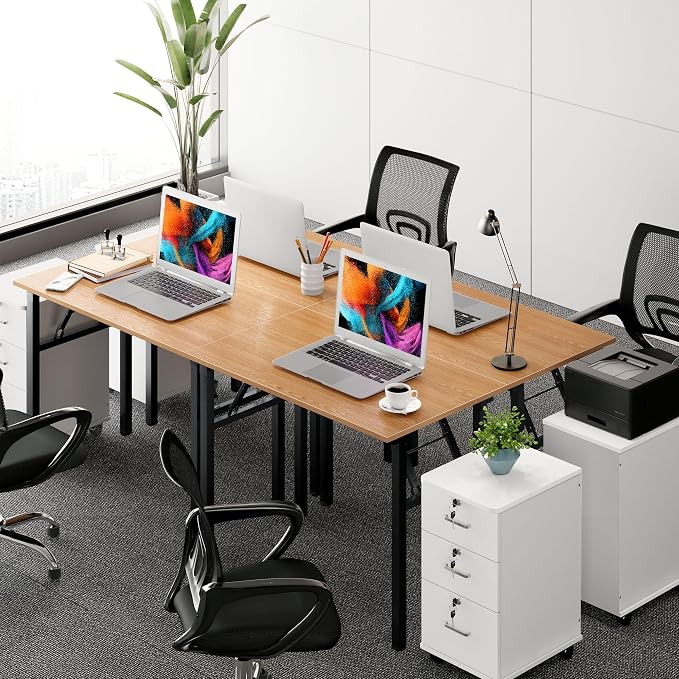 Need Office Computer Desk 39.3 Inch Sturdy Folding Laptop Table Teak | Black Frame Writing Gaming Work Table/Foldable Home Office Desk/Sewing Table, No Assembly Required - Image 5