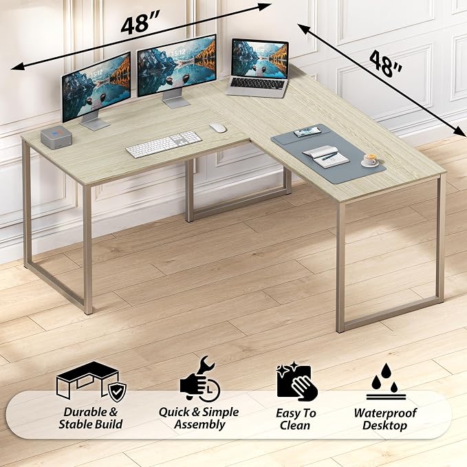 SHW Mission 48 x 48 L-Shape Home Office Computer Desk, Maple | Reversible Desktop Design - Image 5