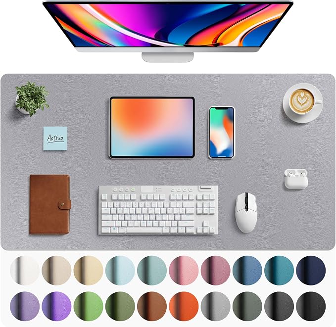 Aothia Faux Leather Desk Mat - Large Mouse Pad, Non-Slip PU Leather Blotter, Waterproof Writing Surface for Office and Home (Light Grey, 40" x 24") by AothiaSimpleNaturalUnique