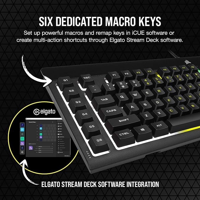 Corsair K55 RGB PRO Membrane Wired Gaming Keyboard – IP42 Dust and Spill-Resistant – 6 Macro Keys with Elgato Integration – iCUE Compatible – QWERTY NA – PC, Mac, Xbox – Black - Image 4