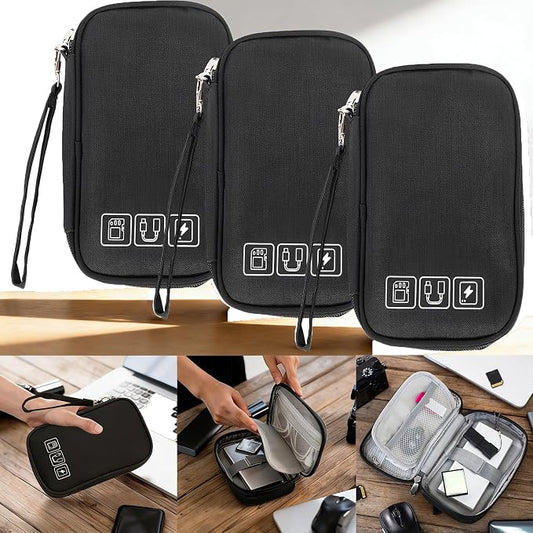 3Pcs Electronic Organizer Travel Case,Waterproof Cord Organizer Travel Cable Organizer Bag Portable Small Travel Tech Storage Pouch for Cord Charger Phone Earphone SD Card Cables Power Bank Card,Black by TKSDWBLTY
