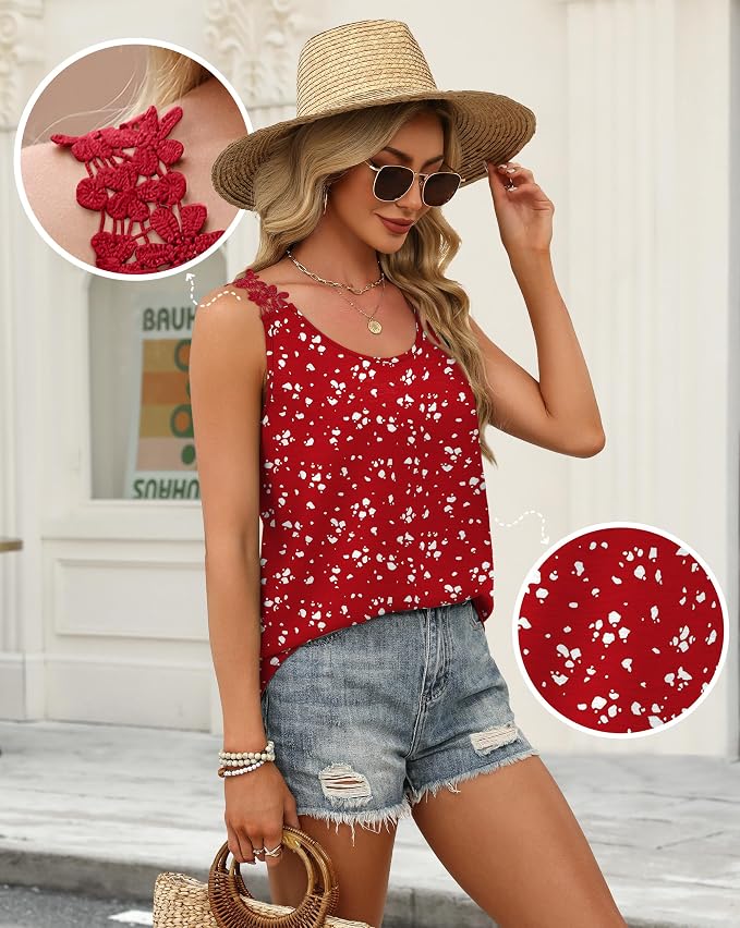 OFEEFAN Tank Top for Women Loose Fit Crew Neck Sleeveless Shirts Strap Lace Camisole Chiffon Summer Tops Curved Hem - Image 4