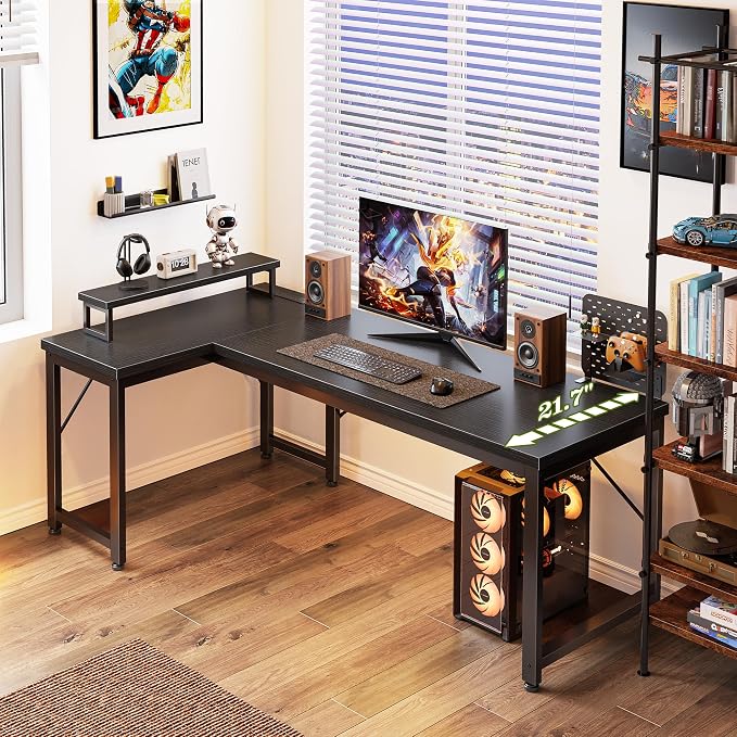 PRAISUN 53" L Shaped Computer Desk, Power Outlets, Monitor Stand, Black | USB-C Ports, Reversible Charging Station, Spacious Desktop & Legroom, 0.94 Inch Thick Desktop, for Gaming, Study & Work - Image 7