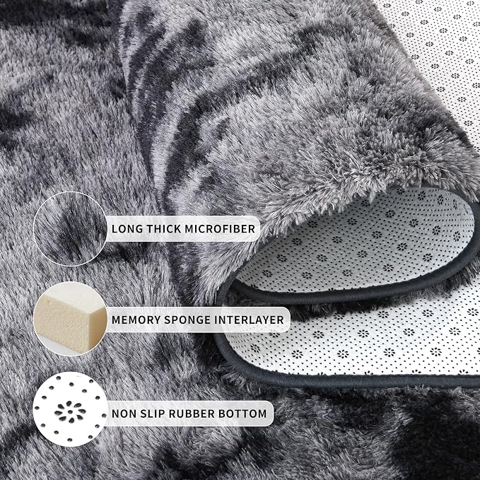 Tepook Soft Fluffy Rugs for Living Room, 5x7 Shaggy Area Rug for Bedroom, Modern Shag Rug Fuzzy Carpets for Kids, Plush Indoor Nursery Home Decor Rug with Non-Slip Bottom, Tie-dye Dark Grey - Image 5
