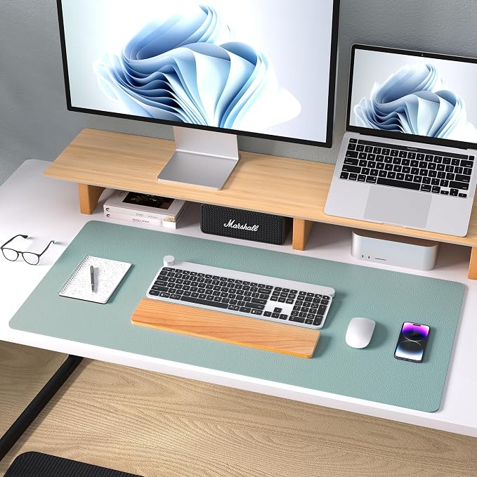 Aothia Leather Desk Pad Protector, Mouse Pad, Office Desk Mat, Non-Slip PU Leather Desk Blotter, Laptop Desk Pad, Waterproof Desk Writing Pad for Office and Home (Light Blue,31.5" x 15.7") - Image 9