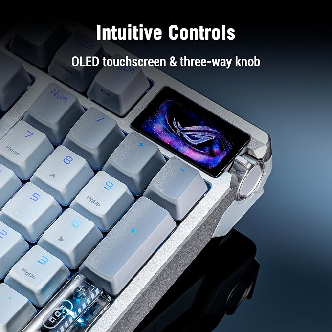 ASUS ROG Azoth 96 HE Wireless Hall Effect Gaming Keyboard – 96% Full-Size, Tri-Mode, Hot Swappable Magnetic Switch, Rapid Trigger, Speed Tap, 8K Hz Polling, Color OLED Screen, ABS Keycaps – White - Image 4