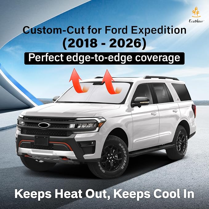 EcoNour Windshield Sunshade Compatible for Ford Expedititon 2018-2023 2024 2025, Sun Visor for Front Windshield & Window Sun Shade Cover, UV Heat Blocker & Protector, Car Accessories - Image 2