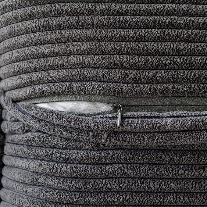MIULEE Decorative Throw Pillow Covers for Couch Bed Livingroom 18x18 Inch Set of 2 Dark Grey Boho Accent Throw Pllows Broadside Striped Patchwork Soft Corduroy Pillowcases - Image 3