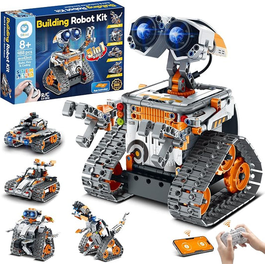 Sillbird Robot Building Kit with Remote Control STEM Gifts for Boys 8-13 | Coding Bot, Educational Birthday Presents, App-Controlled, Buildable 5in1 Models, Rechargeable Orange Robotic Set, 488 Pieces by Sillbird