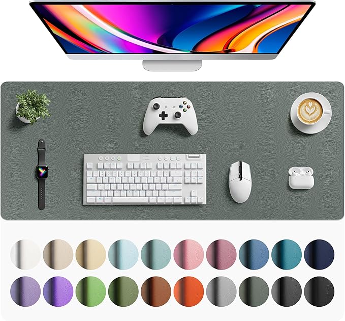 Aothia Faux Leather Desk Mat - Large Mouse Pad, Non-Slip PU Leather Blotter, Waterproof Writing Surface for Office and Home (Jungle Green, 42" x 17") by AothiaSimpleNaturalUnique