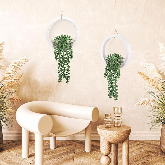 Der Rose 2 Pack Fake Plants Hanging Artificial Succulents Plants in White Pots for Living Room Bathroom Accessories Boho Wall Decor - Image 5