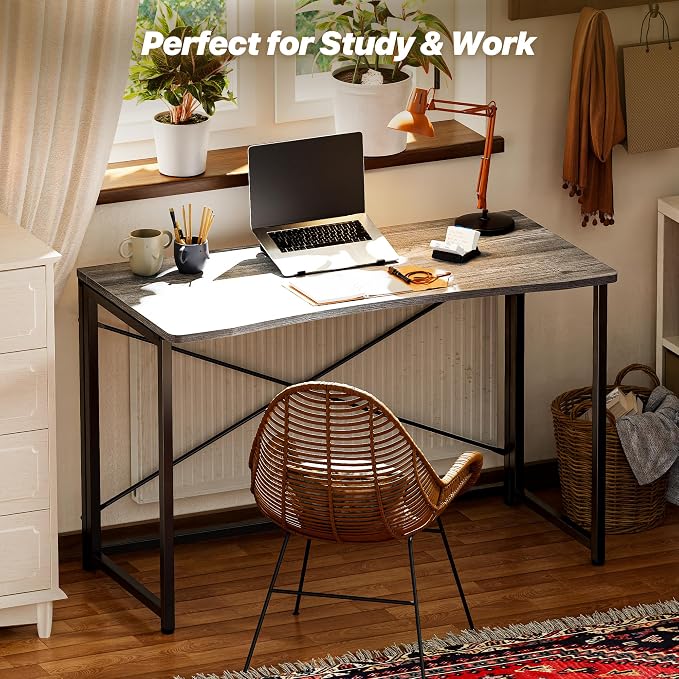 Huuger Folding Desk for Small Spaces, 31.5 Inch Foldable Computer Table, Easy Assembly, for Home Office, Study, Bedroom, Dorm, Space Saving, Small Writing Work Office Computer Desk, Grey - Image 7