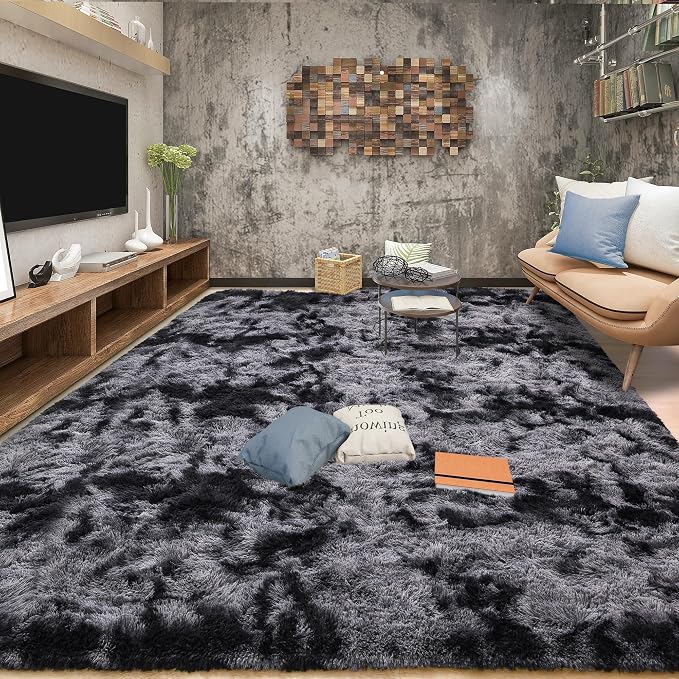 Tepook Soft Fluffy Rugs for Living Room, 5x7 Shaggy Area Rug for Bedroom, Modern Shag Rug Fuzzy Carpets for Kids, Plush Indoor Nursery Home Decor Rug with Non-Slip Bottom, Tie-dye Dark Grey - Image 3