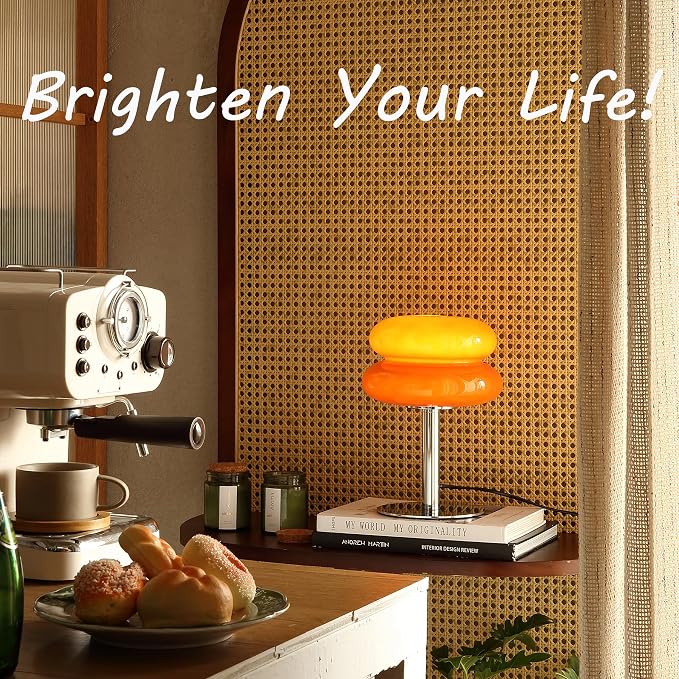 Glivpny Mushroom Lamp Table Lamp for Night Stands,Mid Century Modern Desk Lamps for Bedroom, Vintage Dimmable Bedside Small Cute Lamps, Cool Aesthetic House Warming Gifts New Home Decor(Orange Red) - Image 3