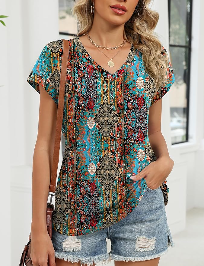 Rapbin Womens Summer Tops Women Blouses Dressy Casual V Neck T Shirts Short Sleeve Spring Tops for Women - Image 5