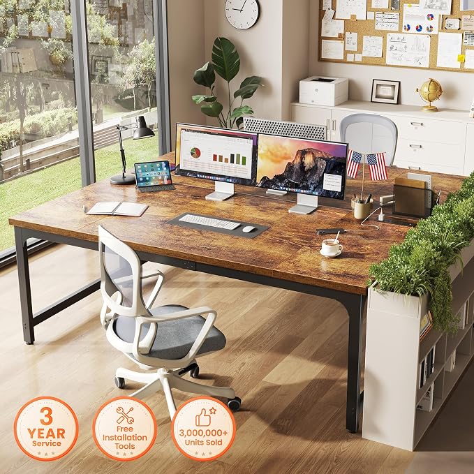 Huuger 63 x 31.5 inch Desk with Power Outlets & USB-C, 0.95 Inch Thicker Desktop, Robust Metal Tubes, Deep Computer Desk, Heavy Duty Office Desk, for Home Office, Rustic Brown - Image 7