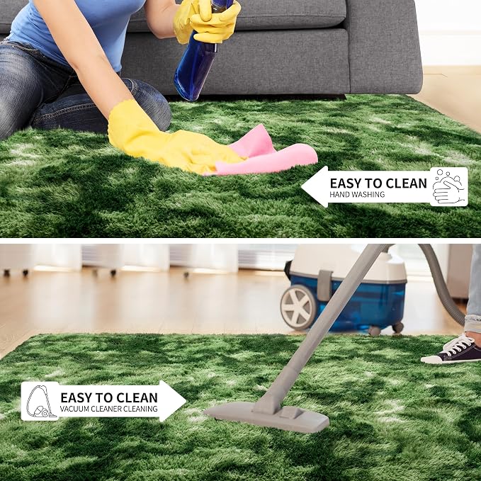 Tepook Fluffy Dark Green Rugs for Living Room Bedroom, 8x10 Soft Area Rug Tie-Dyed Forest Moss Green Kids Girls Boys Rug, Indoor Plush Shaggy Non-Slip Carpet for Nursery Classroom Dorm Home Decor - Image 6