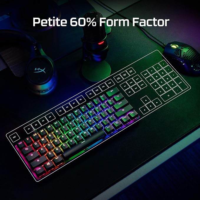 HyperX Alloy Origins 60 - Mechanical Gaming Keyboard, Ultra Compact 60% Form Factor, Double Shot PBT Keycaps, RGB LED Backlit, NGENUITY Software Compatible - Linear HyperX Red Switch,Black - Image 4
