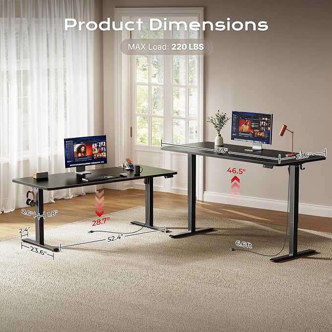 Huuger 63 X 24 Inch Electric Standing Desk with Power Outlets and USB-C Port, Height Adjustable Desk, Sit Stand Desk for Home Office, Computer & Gaming Desk with 4 Presets, Stable Steel Frame, Black - Image 5