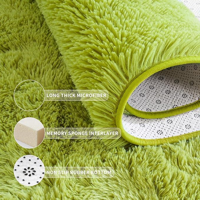 Tepook Fluffy Grass Green Rugs for Living Room Bedroom, 4x6 Soft Area Rug Moss Green Kids Girls Boys Rug, Indoor Plush Shaggy Non-Slip Carpet for Nursery Classroom Dorm Home Decor - Image 5