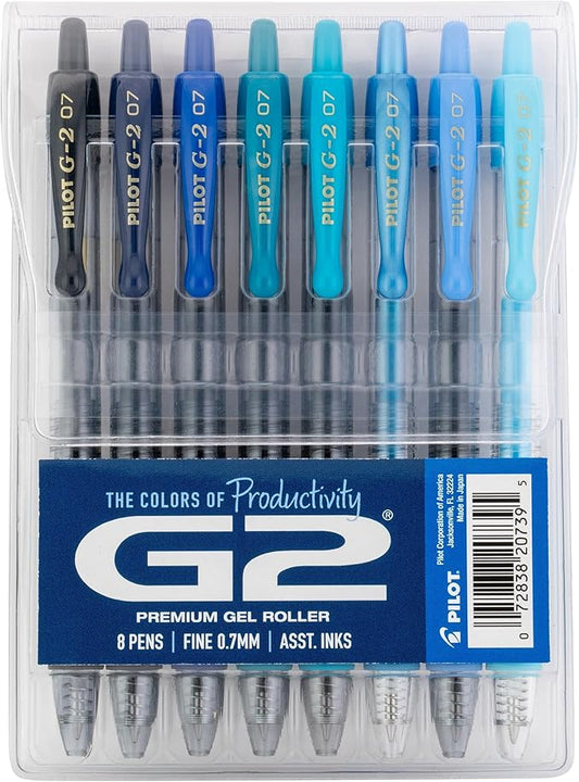 Pilot G2 Premium Gel Roller Pens, G2 Boost Blue Pens Pack, The Colors of Productivity, 8 Pack Pouch, Fine Point 0.7 mm, Assorted by PilotCorporationofAmerica