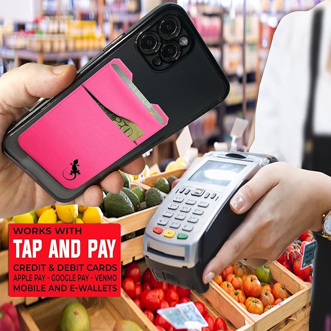 Gecko Travel Tech Double Pocket - Adhesive Card Holder - Cell Phone Pouch - Stick on Spandex Pocket - Carry Credit Cards and Cash (PINK BLACK) - Image 5