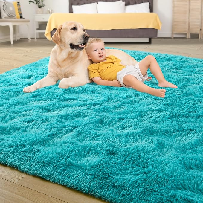 Tepook Super Soft Fluffy Rug for Bedroom, Modern Shaggy Fuzzy Kids Rugs for Living Room, Plush Indoor Nursery Home Decor Dorm Carpet with Non-Slip Bottom, Teal Blue, 4 X 6 Feet - Image 4