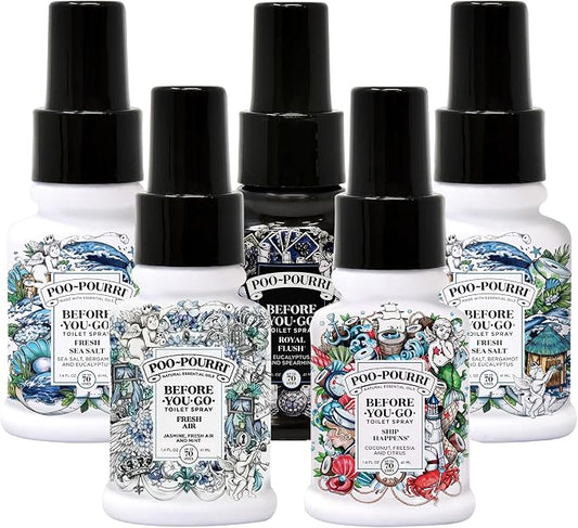 Poo-Pourri Set - Includes Tropical Hibiscus, Lavender, Hollyday Spice and Ship Happens 1.4 Ounce Bottles by Unknown