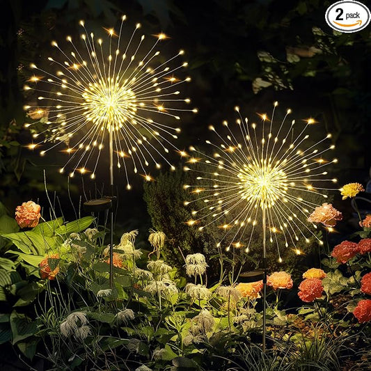 GIGALUMI Garden Decor Outdoor Lights 120LED 2Pack, Solar Garden Lights Outside Fairy Firework Decorative,Solar Powered for Yard Pathway Flowerbed Planter Balcony, Gifts for mom(Warm White by GIGALUMI