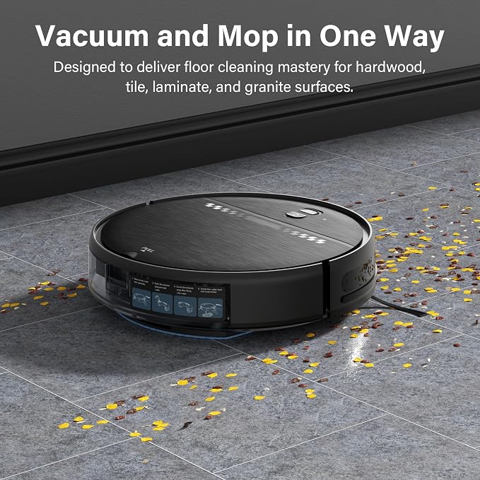 Robot Vacuum and Mop for Pet Hair, 2-in-1 Robot Vacuum Cleaner for Hard Floors&Carpets with 2.87'' Slim Design, Wi-Fi/App/Voice Control, 3D Obstacle Avoidance & Self-Charging - Image 2