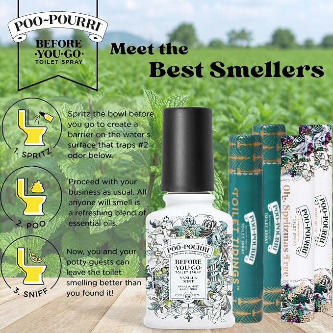 Poo-Pourri Before-You-Go Toilet Spray Vanilla Mint 2 Fl Oz & 10 ml Travel Sprays - Toilet Tidings and Oh, Spritzmas Tree - Image 3