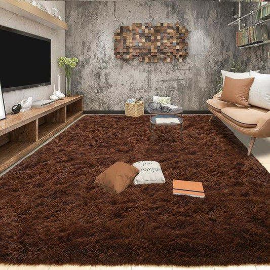 Tepook 9x12 Brown Area Rugs for Living Room Bedroom, Soft Fluffy Plush Shaggy Girls Boys Kids Room Rug, Shag Upgrade Non-Slip Throw Carpet for Dorms Nursery Classroom Home Decor by Tepook