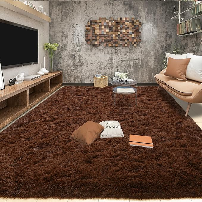 Tepook 4x6 Brown Area Rugs for Living Room Bedroom, Soft Fluffy Plush Shaggy Girls Boys Kids Room Rug, Shag Upgrade Non-Slip Throw Carpet for Dorms Nursery Classroom Home Decor - Image 3