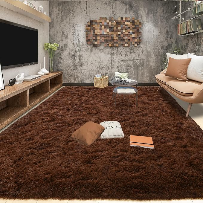 Tepook 8x10 Brown Area Rugs for Living Room Bedroom, Soft Fluffy Plush Shaggy Girls Boys Kids Room Rug, Shag Upgrade Non-Slip Throw Carpet for Dorms Nursery Classroom Home Decor by Tepook