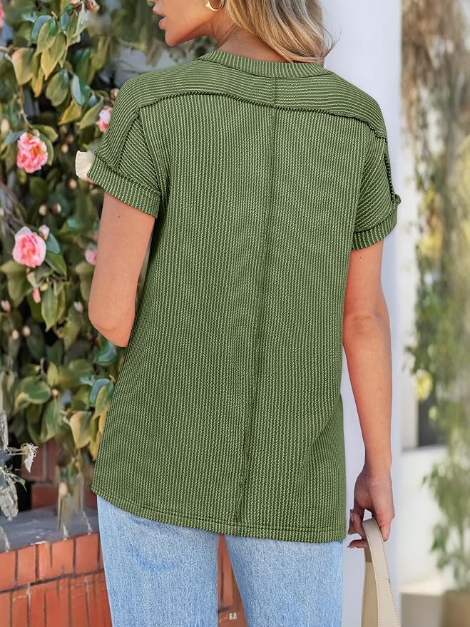 ANRABESS Womens Short Sleeve Crewneck Shirts Ribbed Knit High Low Hem T Shirt 2026 Summer Spring Casual Tops Trendy Clothes - Image 6