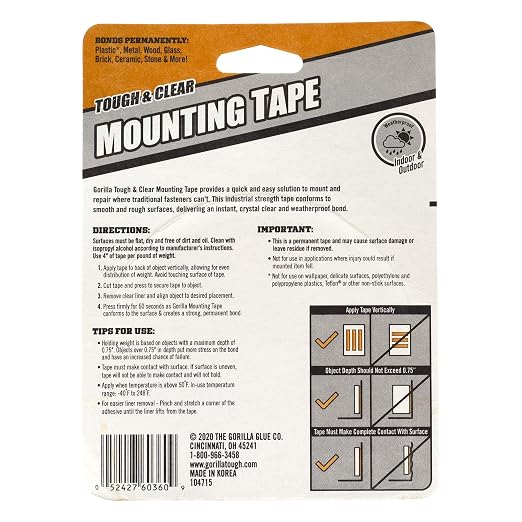 Gorilla Tough & Clear Double Sided Mounting Tape, Clear Tape, 1" x 150" - Weatherproof for Indoor or Outdoor | (Pack of 12) - Image 3