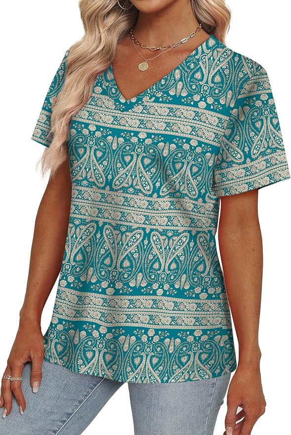 Alaroo Womens Summer Tops 2026 V Neck Short Sleeve Shirts Trendy Dressy Casual Vacation Outfits Printed - Image 3